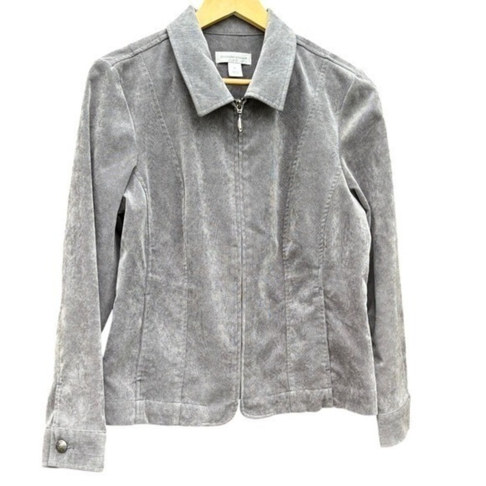 Christopher & Banks Women's SZ Medium Gray Mini Cord Velour Light Jacket Fall